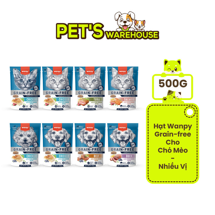 Hạt Wanpy Cho Chó Mèo, Mix Viên Thịt Nướng, Không Ngũ Cốc, Nhiều Vị, Túi 500g