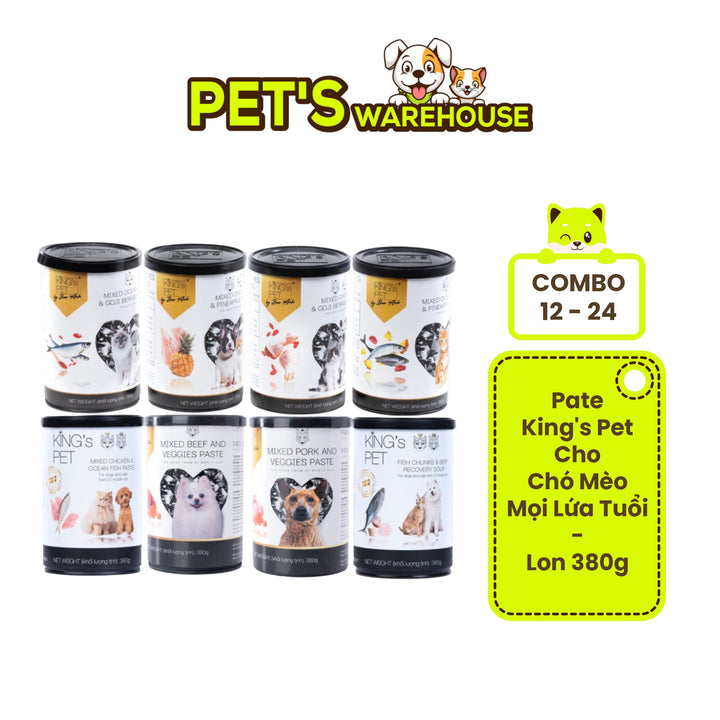 [Combo 12 - 24 lon] Pate King's Pet Chó Mèo Mọi Lứa Tuổi Lon 380G