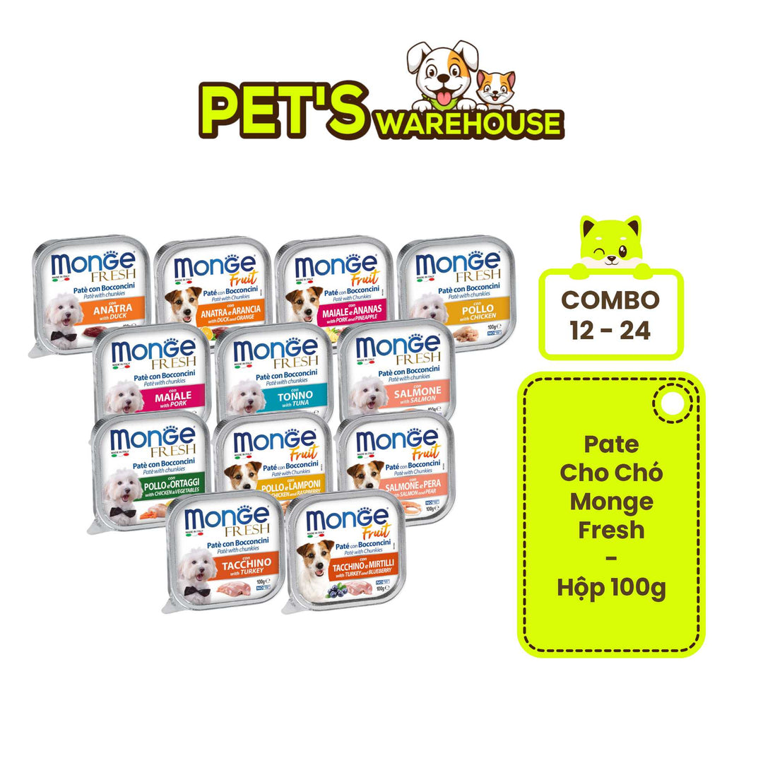 [Combo 12-24 hộp] Pate cho chó Monge nhiều vị, nhập khẩu từ Ý, 100g