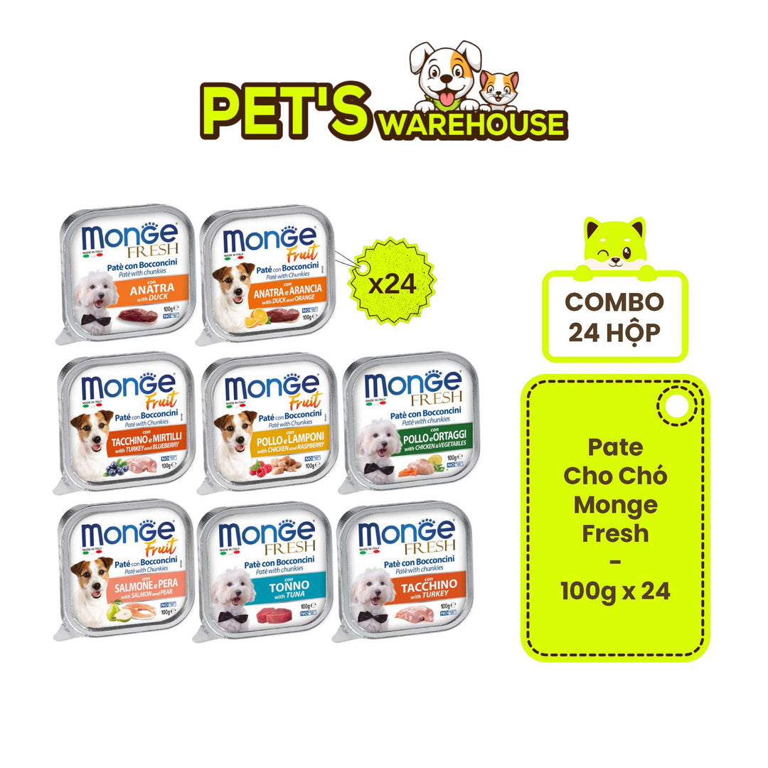 [Combo 24 hộp] Pate cho chó Monge nhiều vị, nhập khẩu từ Ý, 100g