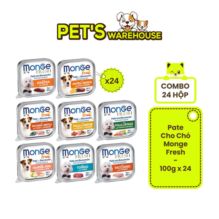 [Combo 24 hộp] Pate cho chó Monge nhiều vị, nhập khẩu từ Ý, 100g