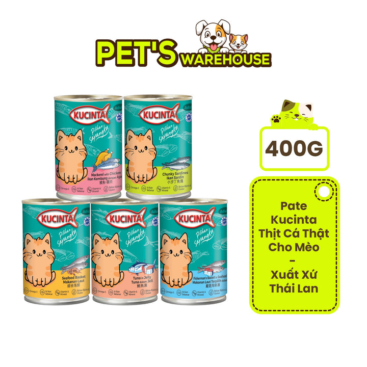 Pate Kucinta Cho Mèo Lon 400g, Thịt Cá & Hải Sản Thật, Nhiều Vị