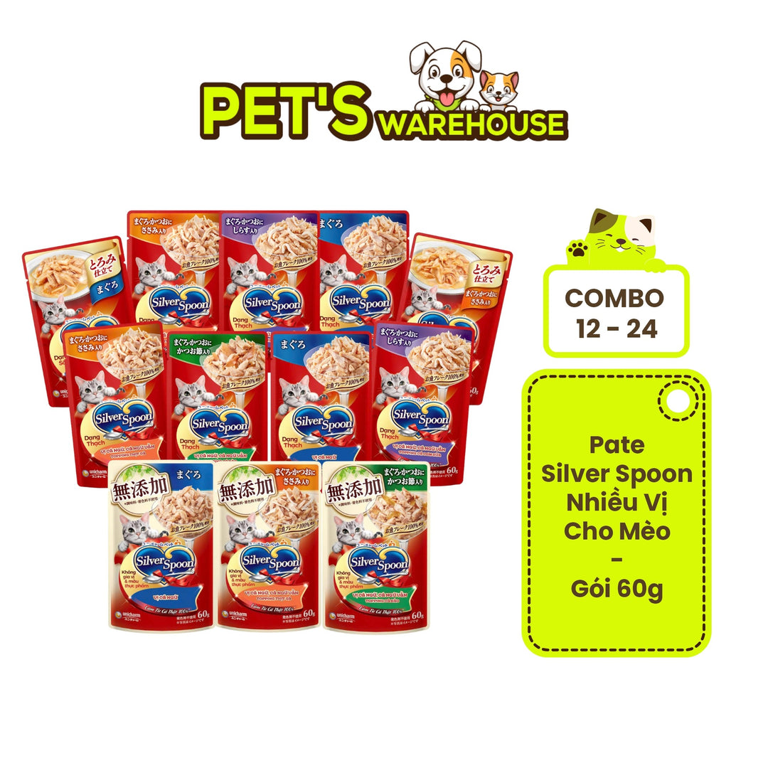 Combo 12 - 24 Gói Pate Mèo Silver Spoon cho mèo từ 6 tháng tuổi, Gói 60g