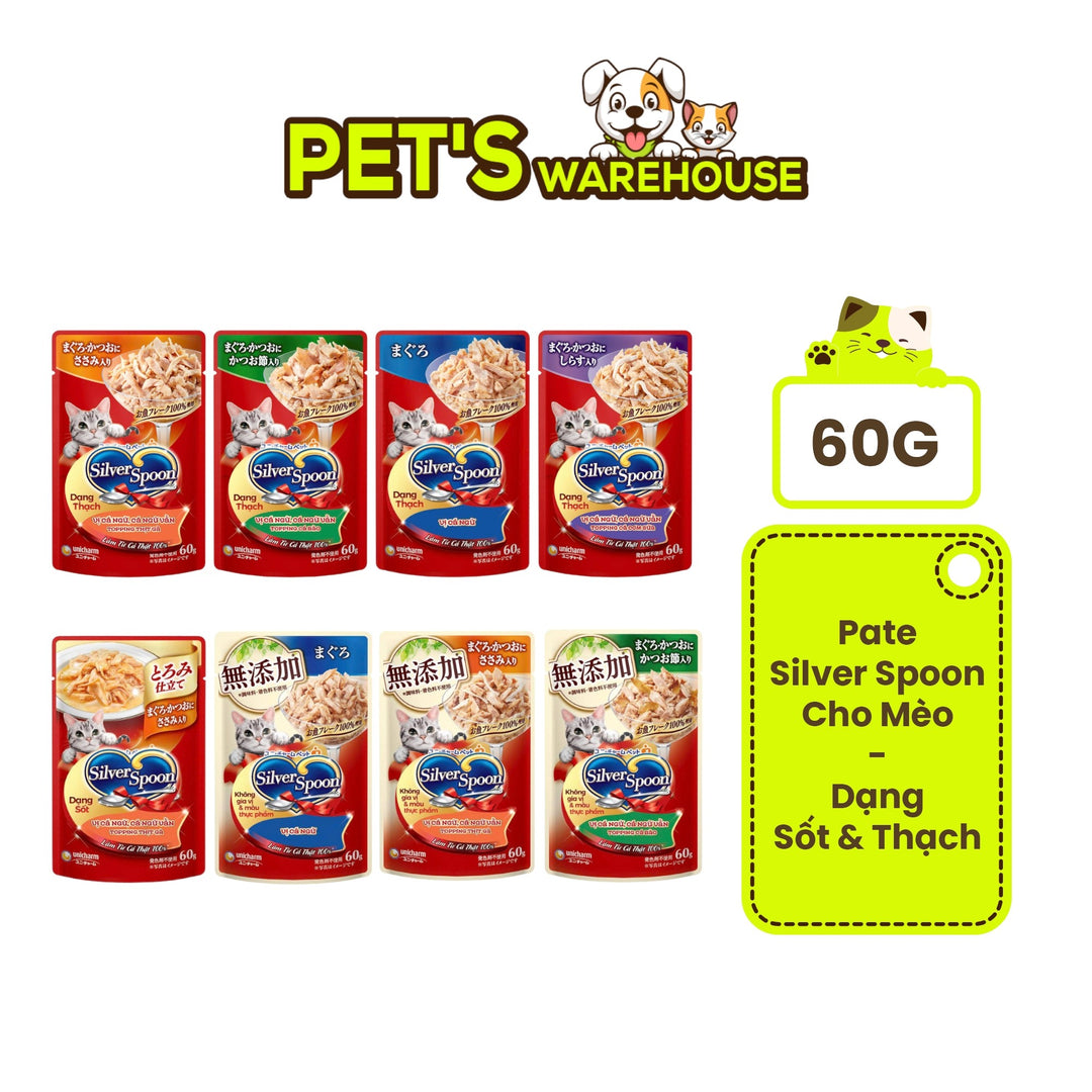 Pate Mèo Silver Spoon Dạng Sốt/Dạng Thạch/Vị Tự Nhiên Đặc Biệt, Gói 60g