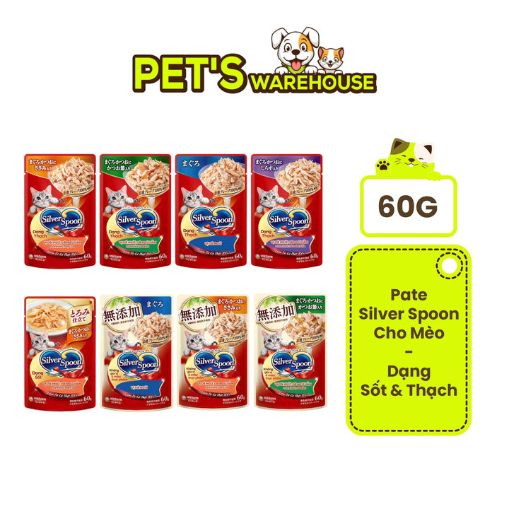 Pate Mèo Silver Spoon Dạng Sốt/Dạng Thạch/Vị Tự Nhiên Đặc Biệt, Gói 60g
