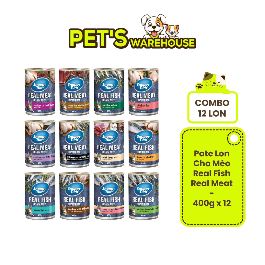 [Combo 12 Lon] Pate Snappy Tom Real Fish Mèo Lon 400G