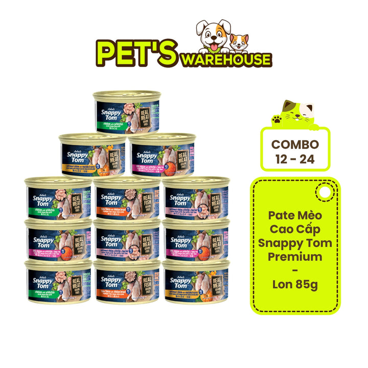 [Combo 12 - 24 Lon] Pate Mèo Cao Cấp Snappy Tom Premium, Lon 85g