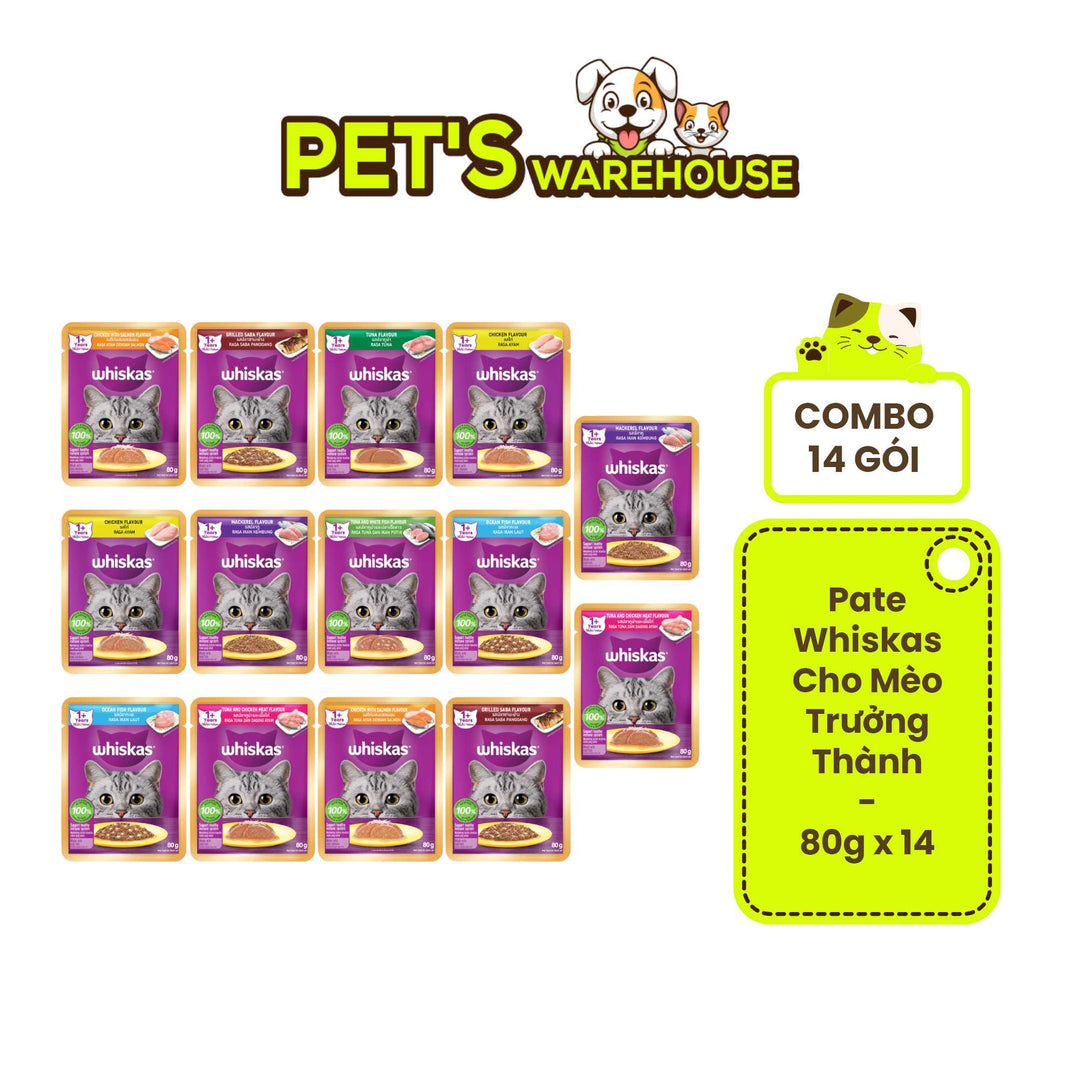 [Combo 14 gói] Pate Whiskas Mèo Trưởng Thành Gói 80G