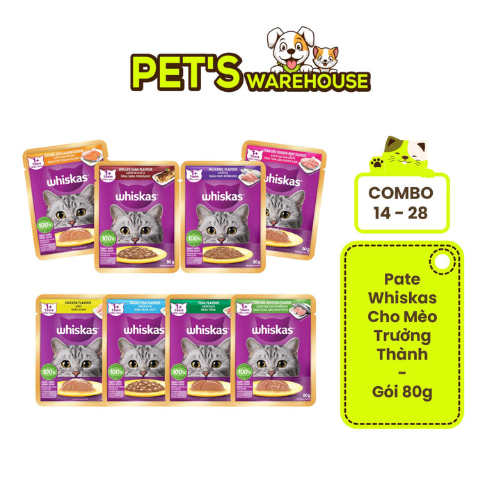 [Combo 14–28 gói] Pate Whiskas Mèo Trưởng Thành Gói 80G