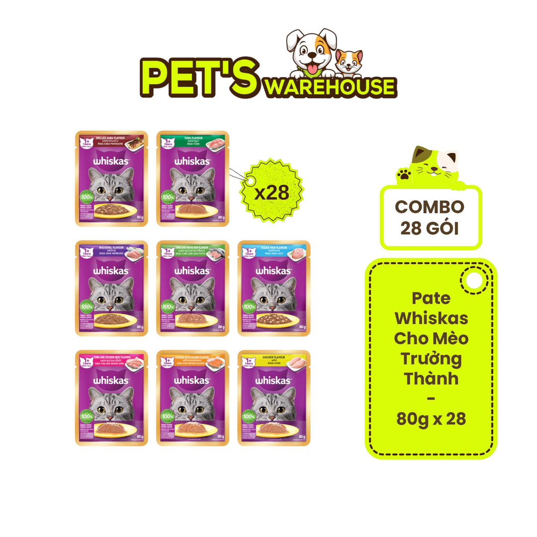 [Combo 28 gói] Pate Whiskas Mèo Trưởng Thành Gói 80G