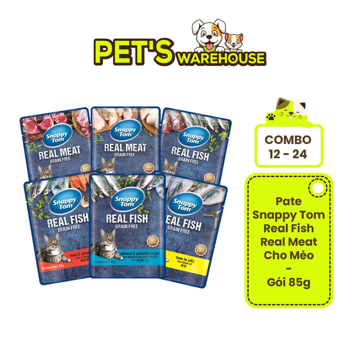 [Combo 12-24 gói] Pate Snappy Tom Real Fish Mèo 85G