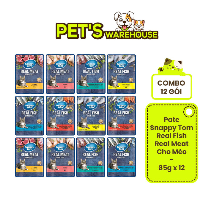 Combo 12 gói Pate Snappy Tom Real Fish Mèo 85G