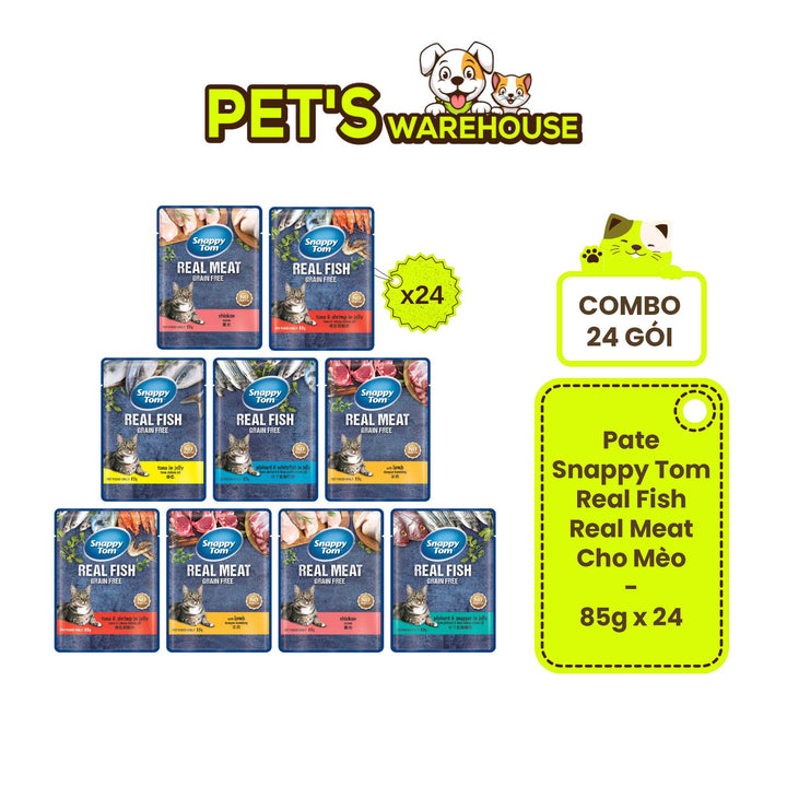 Combo 24 gói Pate Snappy Tom Real Fish Mèo 85G