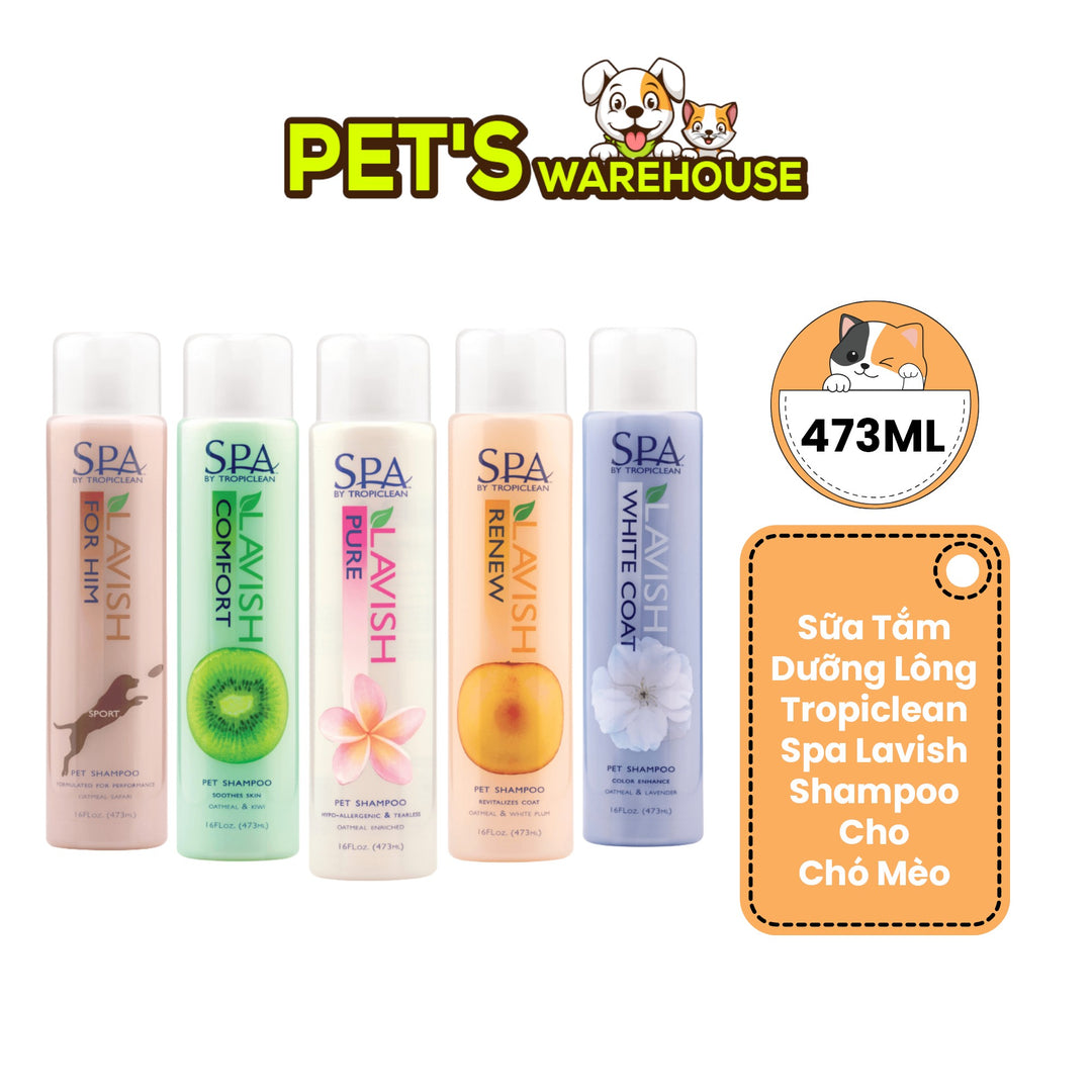 Sữa Tắm Dưỡng Lông Cho Chó Mèo Tropiclean Spa Lavish Shampoo, Lưu Hương Lâu, 473ml