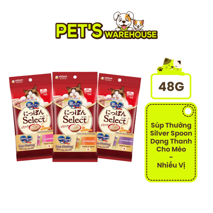 Súp Thưởng Mèo Silver Spoon, Dạng Thanh, Nhiều Vị, Gói 8 Thanh x 6g