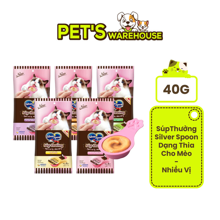[Gói 4 Thìa] Súp Thưởng Silver Spoon Dạng Thìa Cho Mèo Mọi Lứa Tuổi, Nhiều Vị (Thìa 10g)