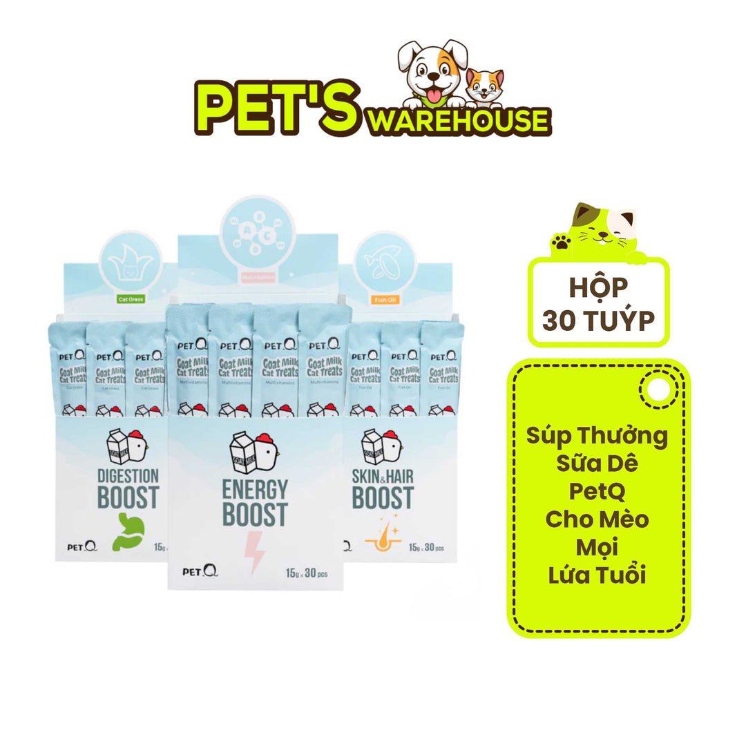[Hộp 30 Tuýp] Súp Thưởng Sữa Dê PetQ Cho Mèo Mọi Lứa Tuổi, Tuýp 15g
