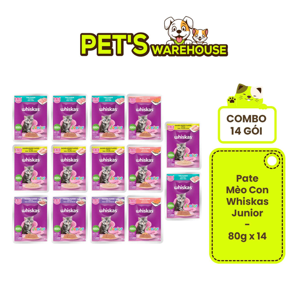 [Combo of 14 packs] Whiskas Kitten Pate, 80g Pack, Assorted Flavors