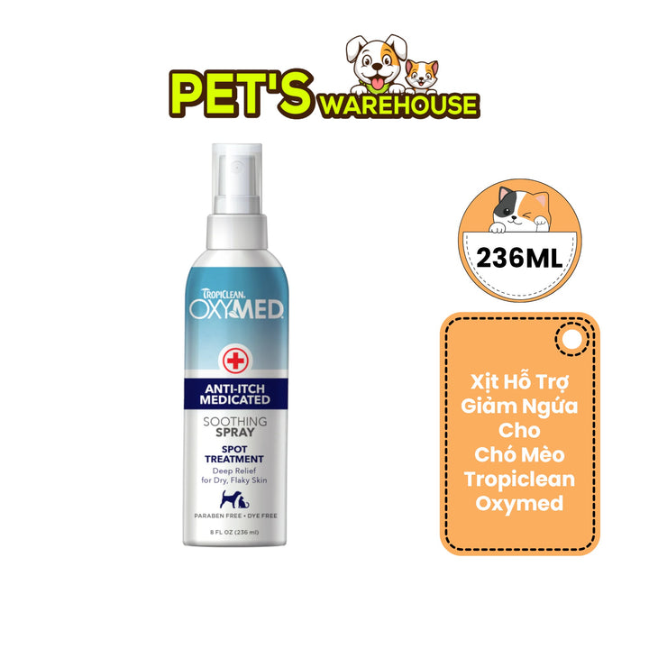Xịt Giảm Ngứa Cho Chó Mèo Tropiclean Oxymed Anti-Itch Soothing Spray, 236ml