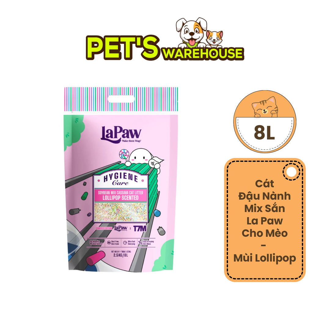 Cát Vệ Sinh Đậu Nành Mix Sắn Cao Cấp La Paw Cho Mèo, Mùi Kẹo Lollipop, 8L / 2.5Kg