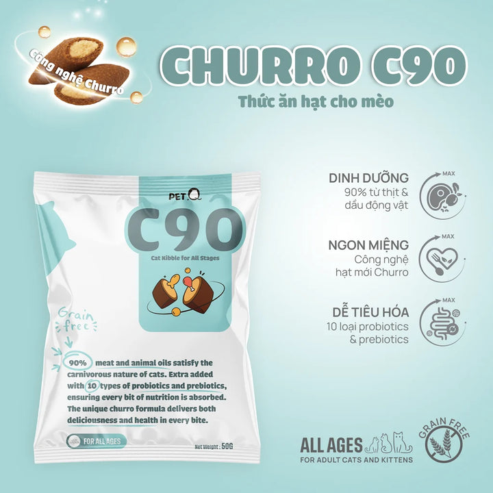 [1KG] Hạt Nhân Thịt Cho Mèo PetQ Churro Mèo Mọi Lứa Tuổi