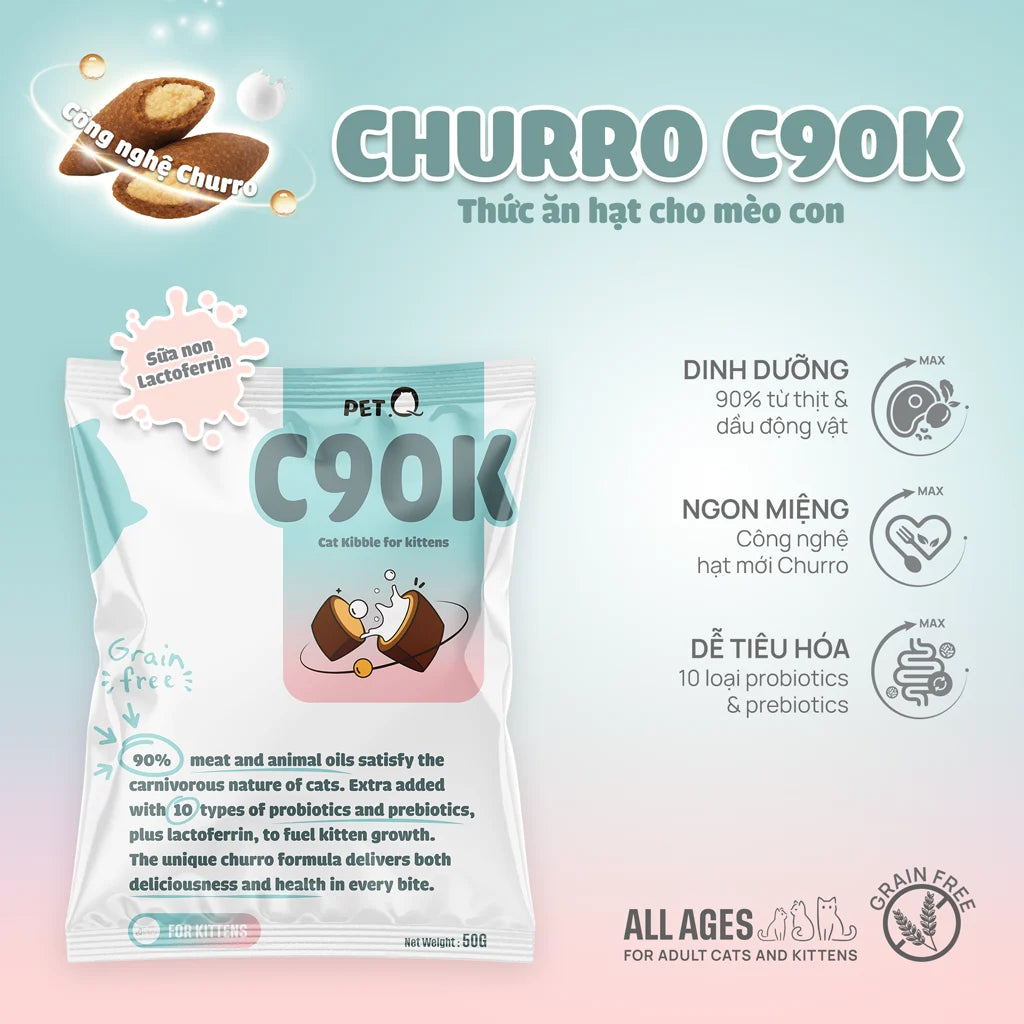 [1KG] Hạt Nhân Thịt Cho Mèo PetQ Churro Mèo Mọi Lứa Tuổi