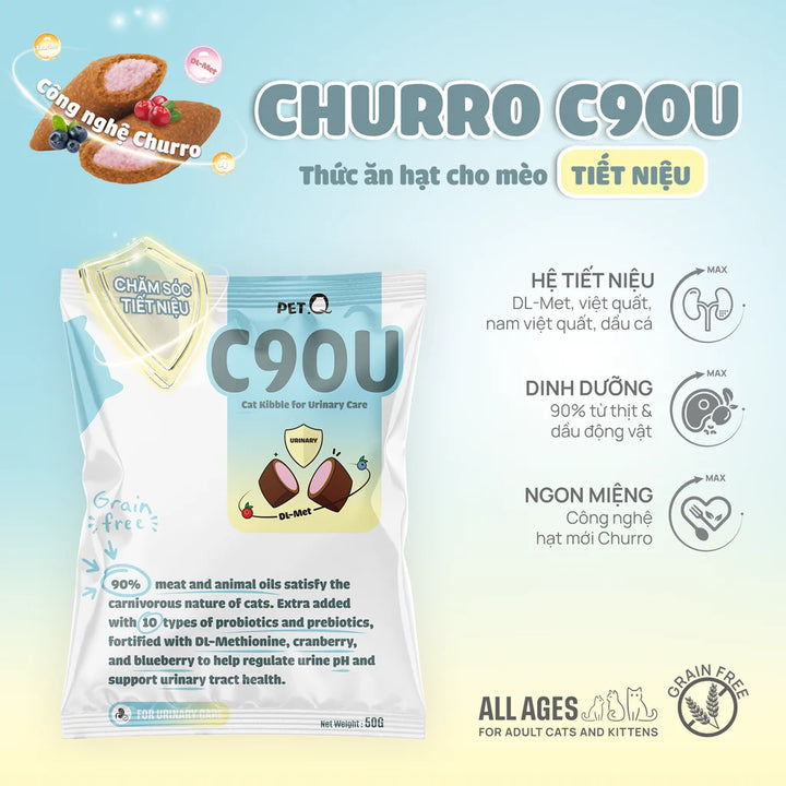 [1KG] Hạt Nhân Thịt Cho Mèo PetQ Churro Mèo Mọi Lứa Tuổi