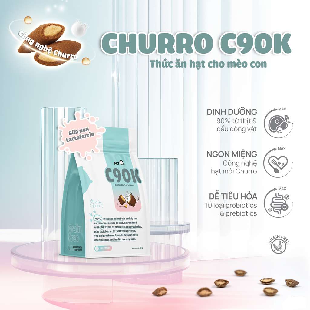 [1KG] Hạt Nhân Thịt Cho Mèo PetQ Churro Mèo Mọi Lứa Tuổi