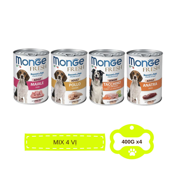Pate Monge Cho Chó Trưởng Thành Nhiều Vị , Lon 400g