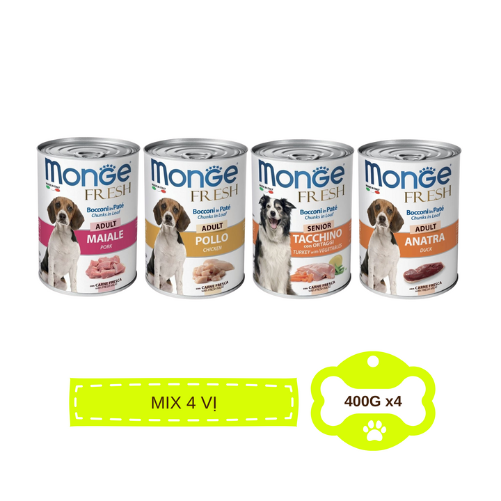 Pate Monge Cho Chó Trưởng Thành Nhiều Vị , Lon 400g
