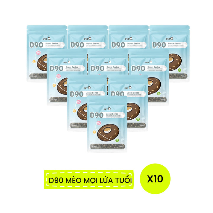 [Combo 5 - 10 gói] Thức Ăn Hạt Donut D90K D90 PetQ Cho Mèo, 200G