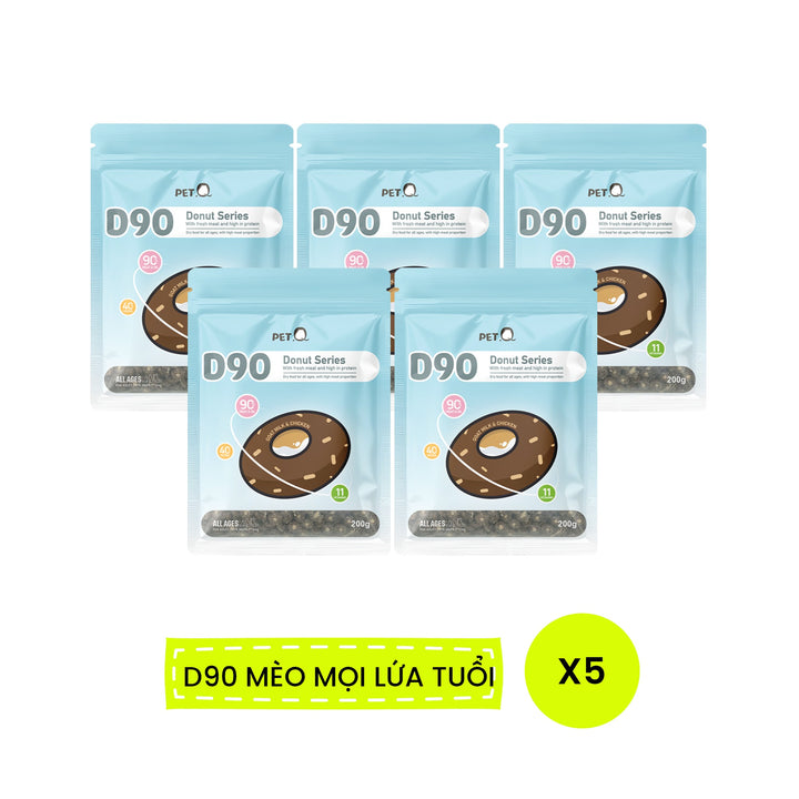 [Combo 5 - 10 gói] Thức Ăn Hạt Donut D90K D90 PetQ Cho Mèo, 200G