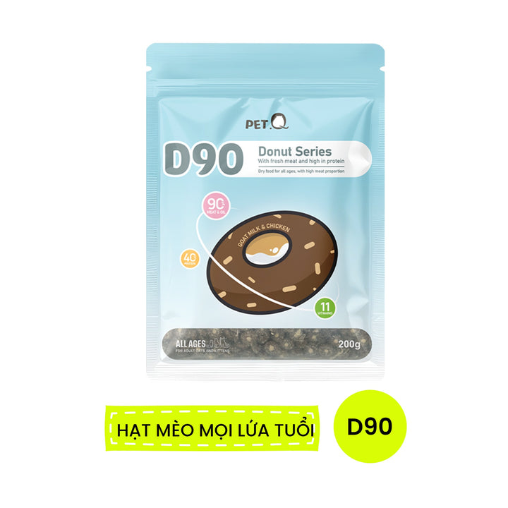 Thức Ăn Hạt Donut D90K D90 PetQ Cho Mèo, 200G