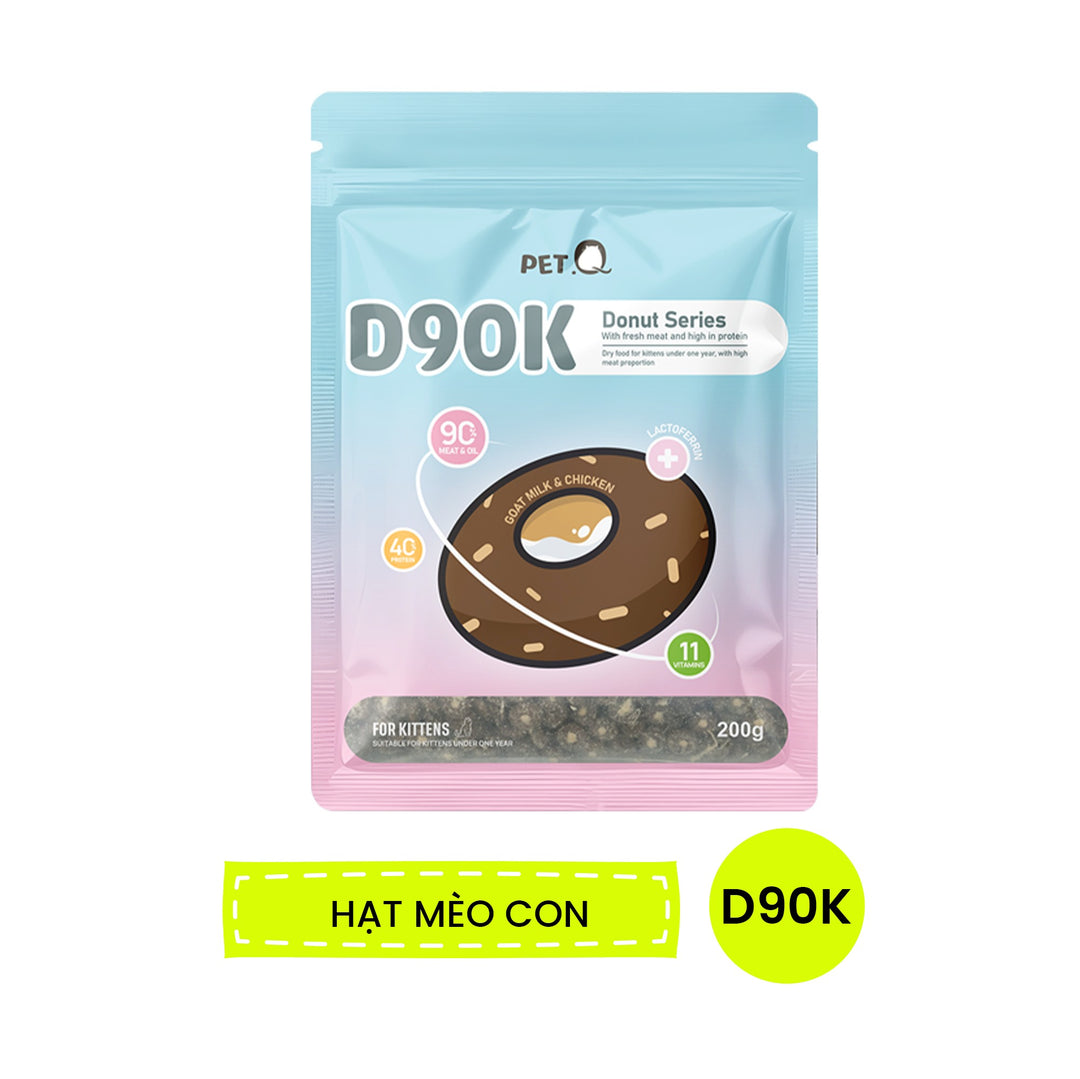 Thức Ăn Hạt Donut D90K D90 PetQ Cho Mèo, 200G