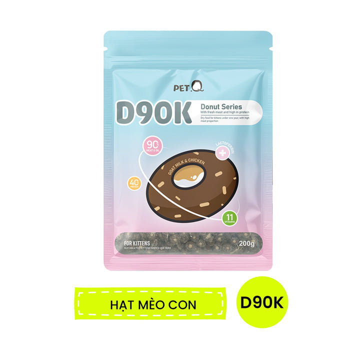 Thức Ăn Hạt Donut D90K D90 PetQ Cho Mèo, 200G