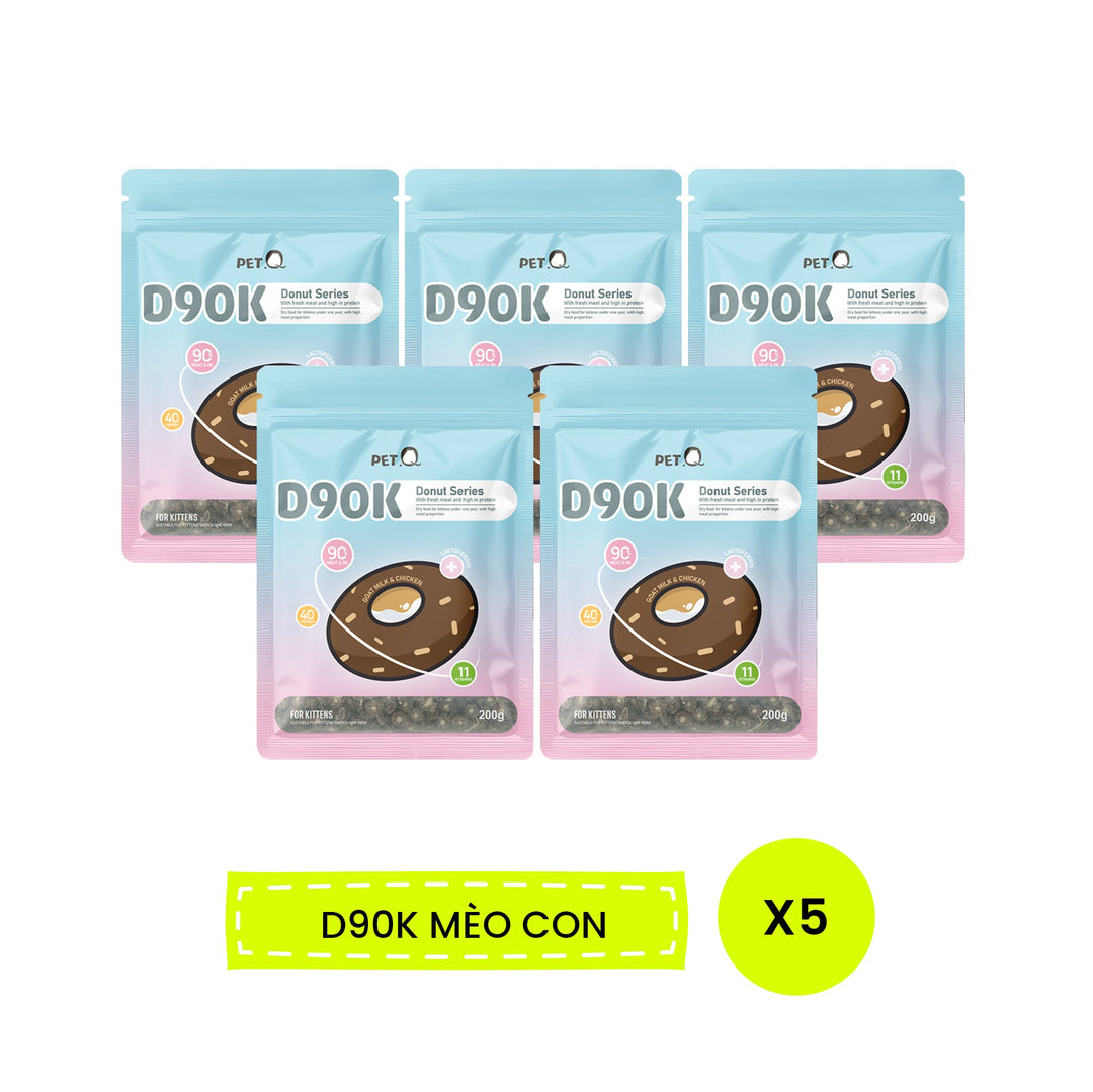 [Combo 5 - 10 gói] Thức Ăn Hạt Donut D90K D90 PetQ Cho Mèo, 200G