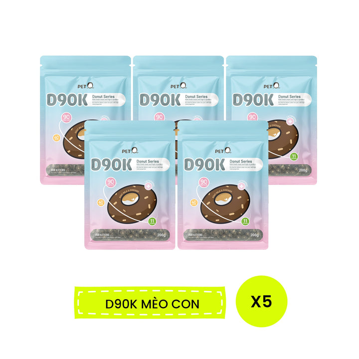 [Combo 5 - 10 gói] Thức Ăn Hạt Donut D90K D90 PetQ Cho Mèo, 200G