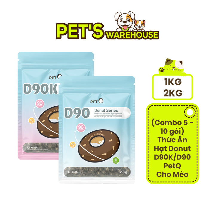 [Combo 5 - 10 gói] Thức Ăn Hạt Donut D90K D90 PetQ Cho Mèo, 200G