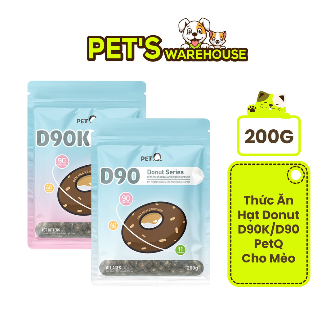 Thức Ăn Hạt Donut D90K D90 PetQ Cho Mèo, 200G