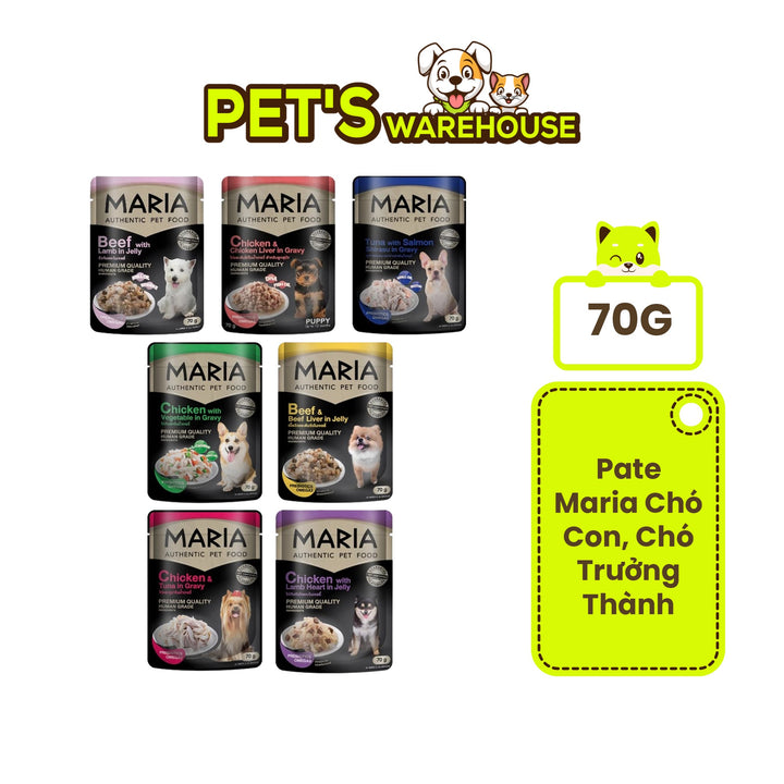 Pate Maria Chó Con, Chó Trưởng Thành Gói 70G, Ăn Ngon Hơn, Bổ Sung Năng Lượng