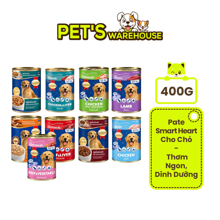 Pate SmartHeart Cho Chó Lon 400G - Thức Ăn Ướt Thơm Ngon, Giàu Dinh Dưỡng