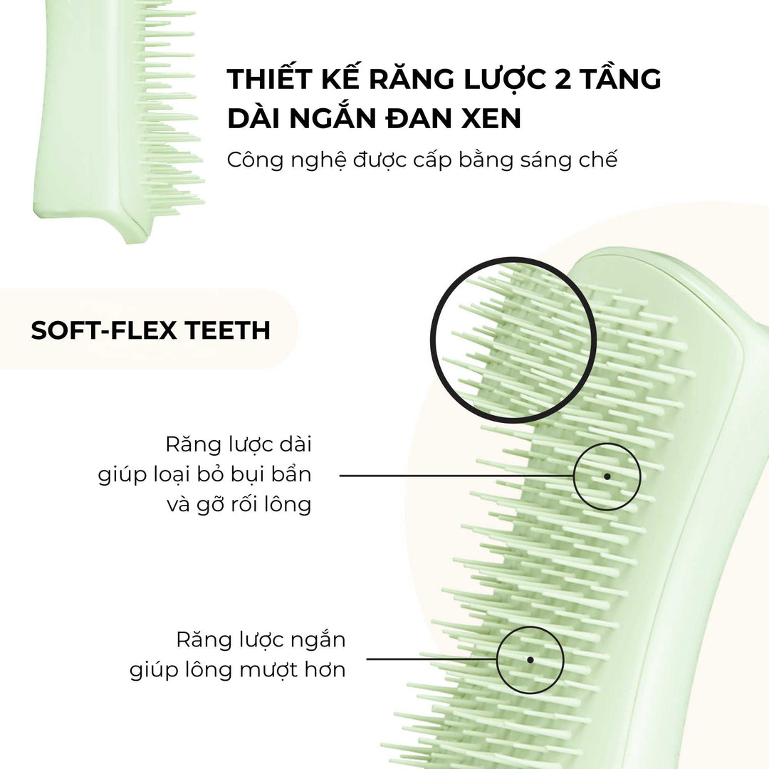 Lược gỡ rối Tangle Teezer Puppy Brush- Green, Chải lông nhẹ nhàng, êm ái