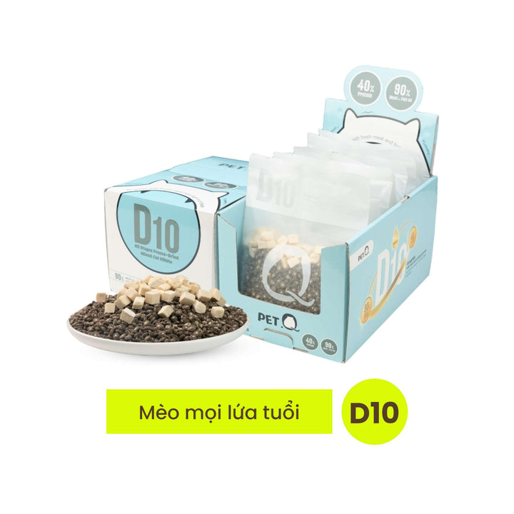 Thức Ăn Hạt Macaron D10, D5 PetQ Cho Mèo, Hộp 1.4Kg ( 7 gói x 200g)