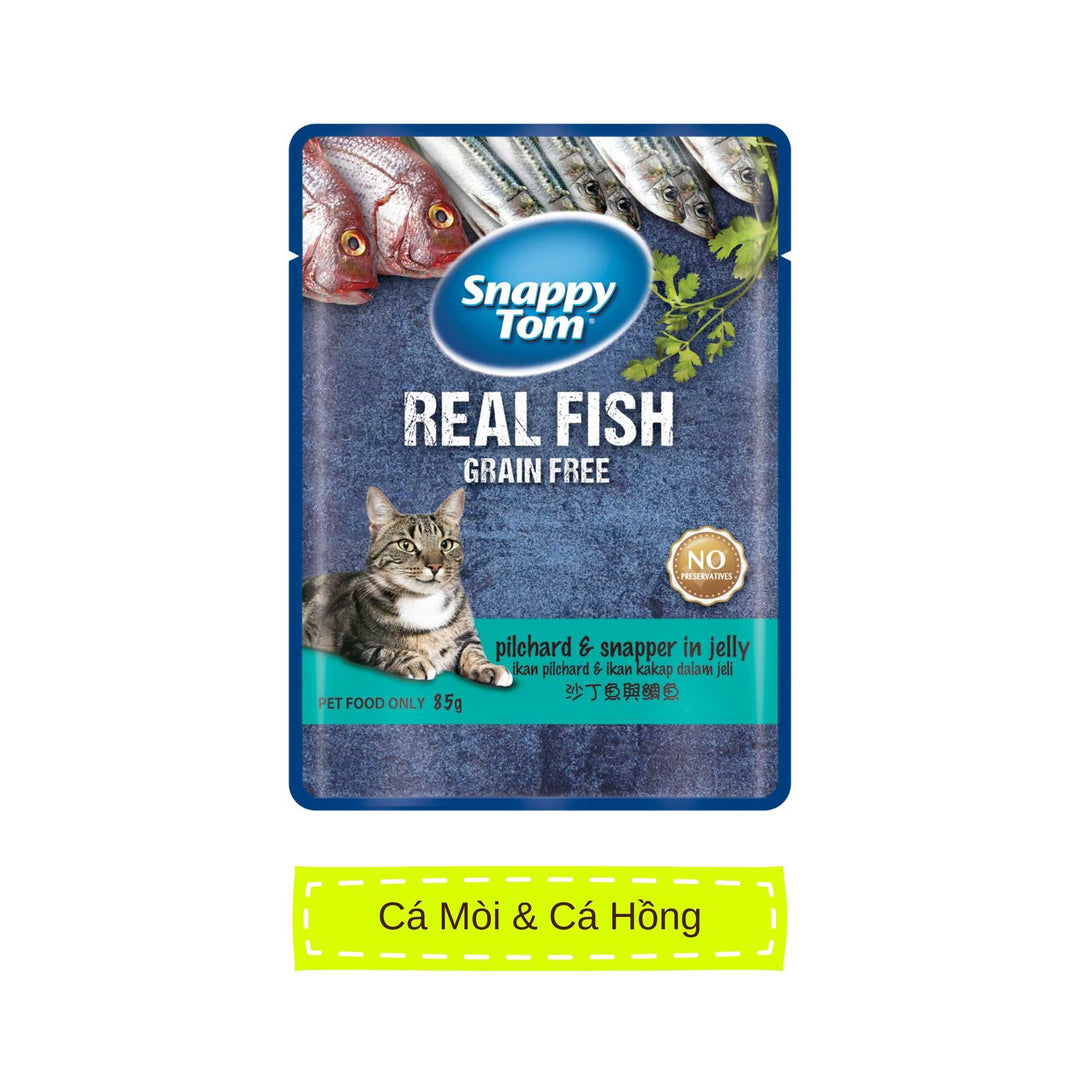 Combo 12 gói Pate Snappy Tom Real Fish Mèo 85G