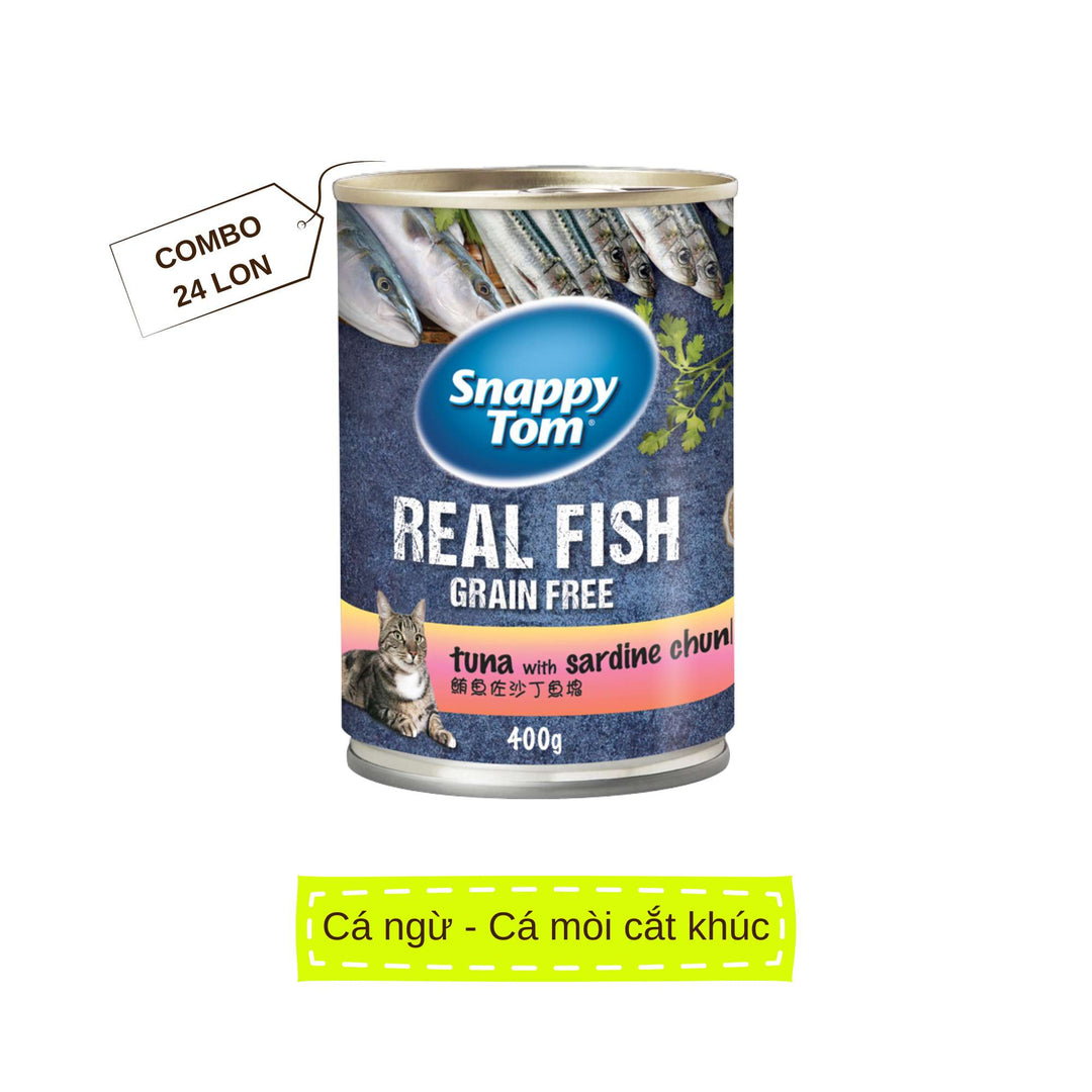 [Thùng 24 Lon] Pate Snappy Tom Real Fish Mèo Lon 400G