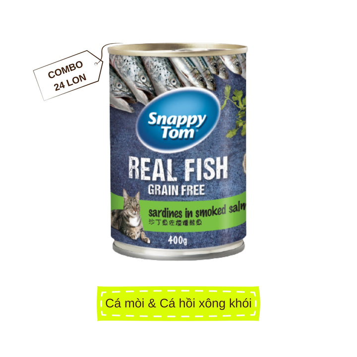 [Thùng 24 Lon] Pate Snappy Tom Real Fish Mèo Lon 400G