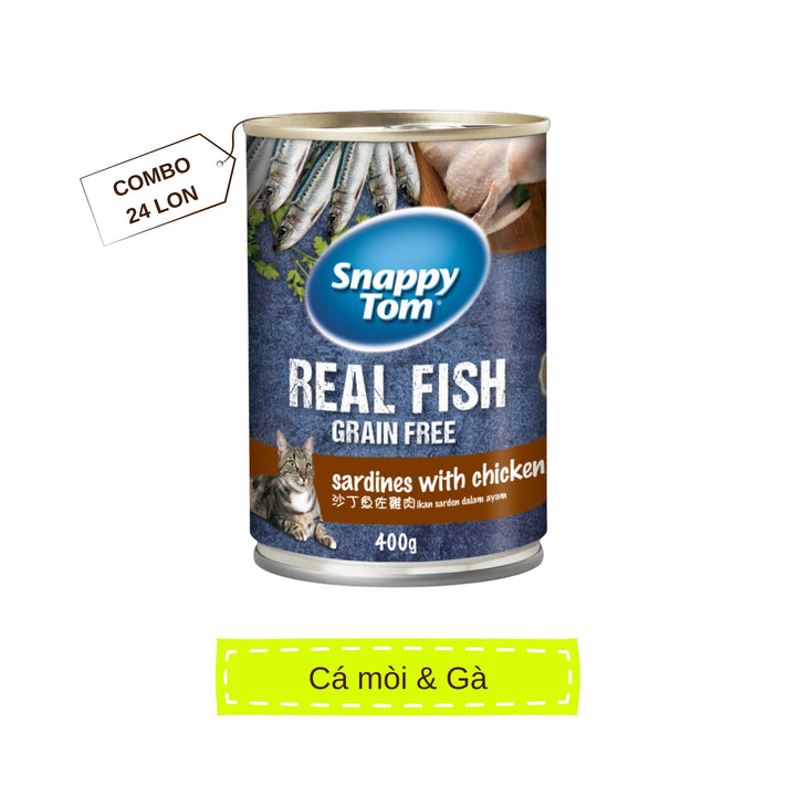[Thùng 24 Lon] Pate Snappy Tom Real Fish Mèo Lon 400G