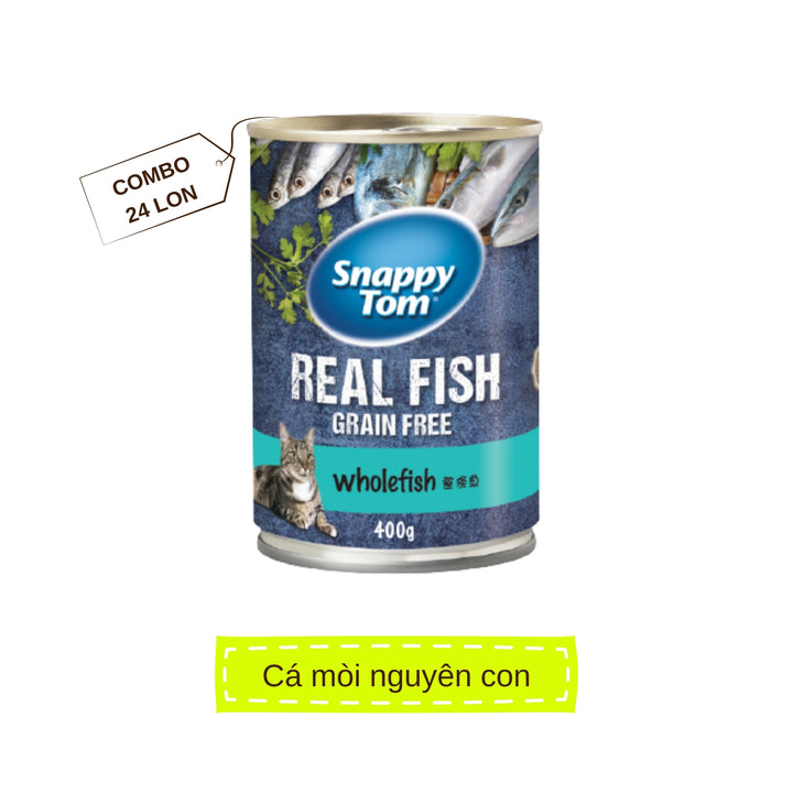 [Thùng 24 Lon] Pate Snappy Tom Real Fish Mèo Lon 400G