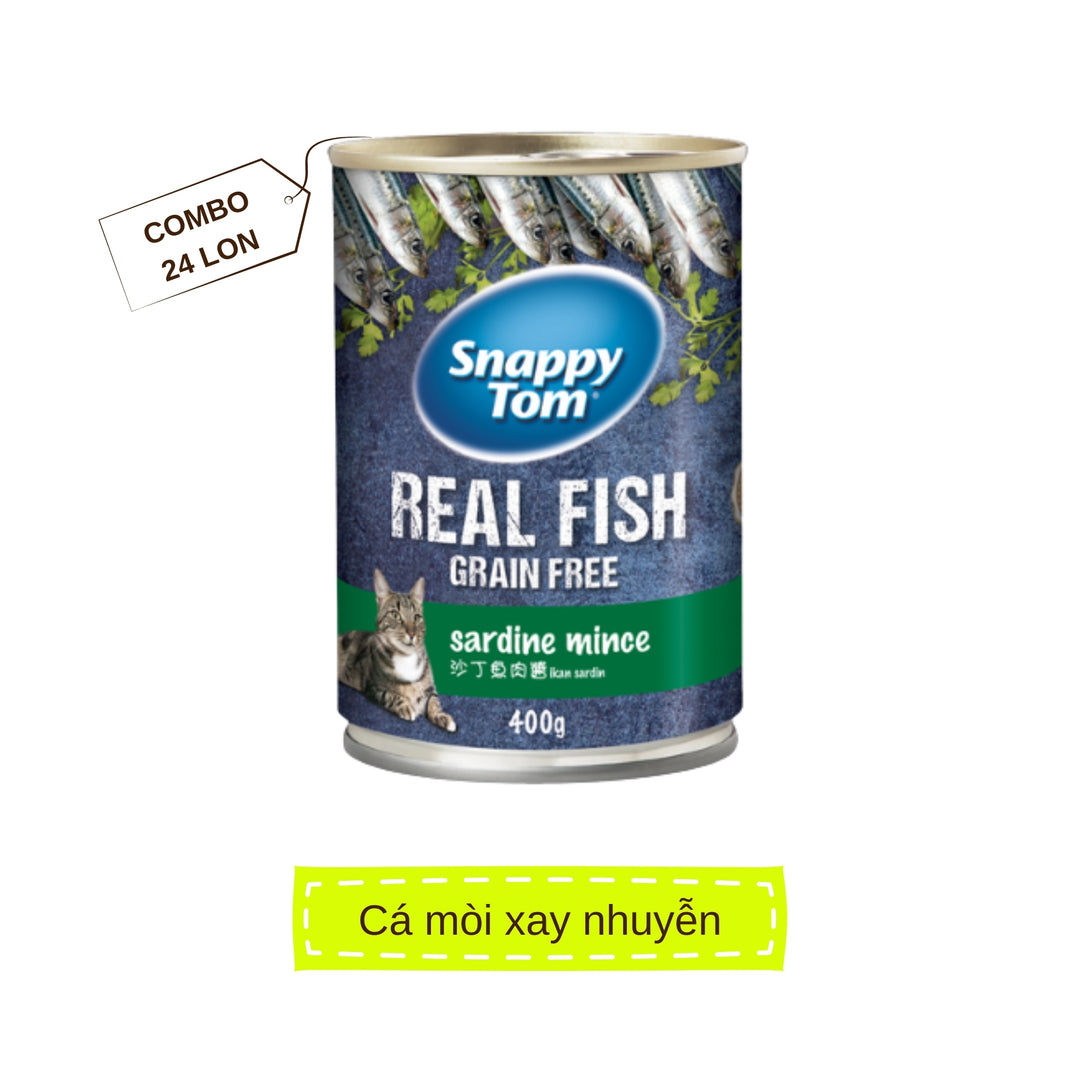 [Thùng 24 Lon] Pate Snappy Tom Real Fish Mèo Lon 400G