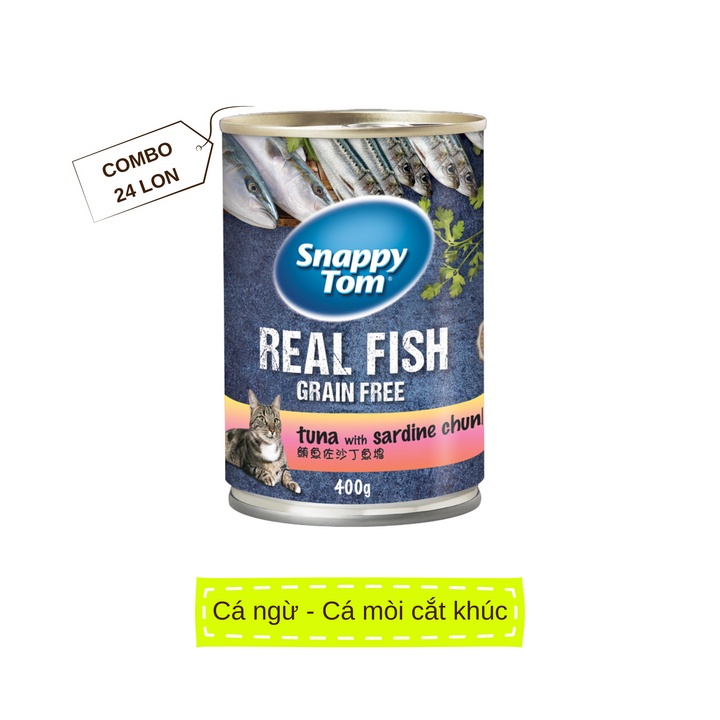 [Thùng 24 Lon] Pate Snappy Tom Real Fish Mèo Lon 400G